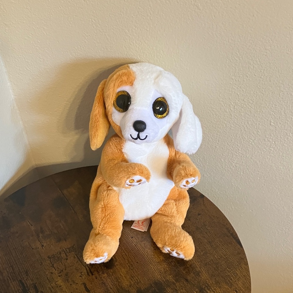 Ty White and Light Brown Puppy Plush with Sparkly Eyes